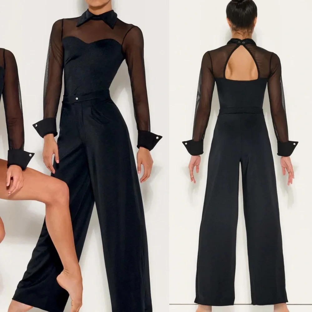 Kelle dance black costume 2 piece wide leg pants leotard CHIC STREET 5417 SA